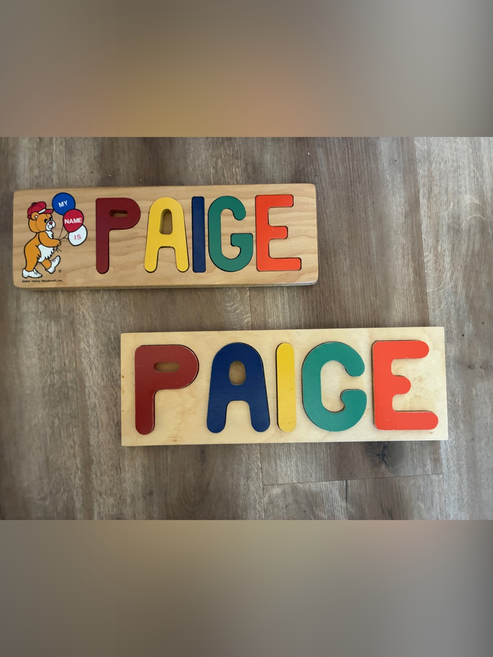 2 Wooden Letter Name Puzzles Spell 'PAIGE' - Multicolor Educational Toy